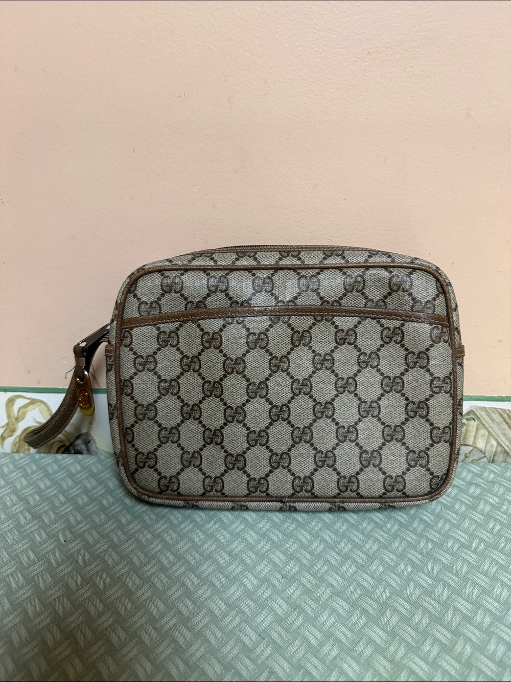 Gucci Beige and Brown GG Canvas Toiletry Bag Medium size